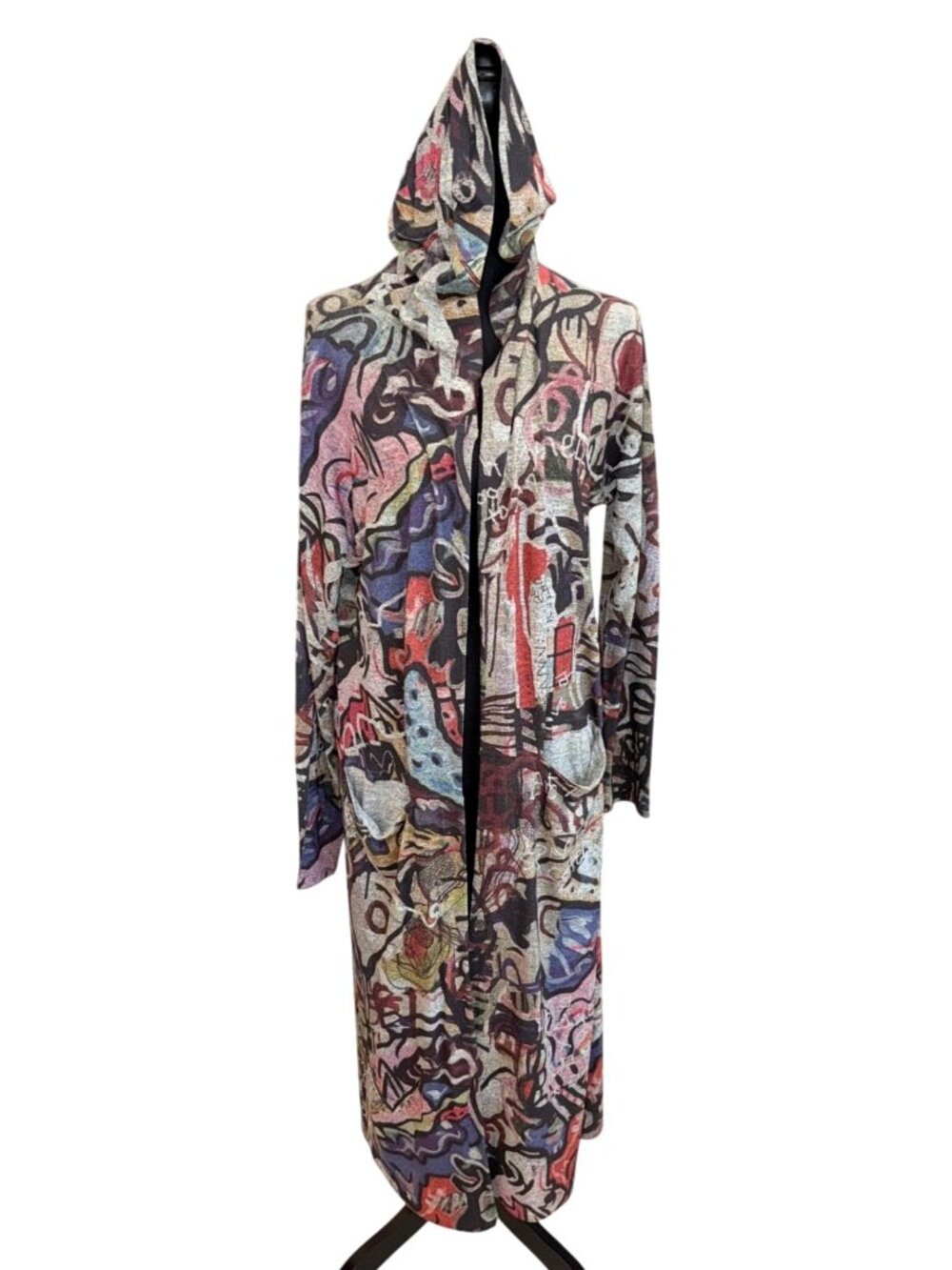 Abstract Multicolor Hooded Long Cardigan - Mixed Colors